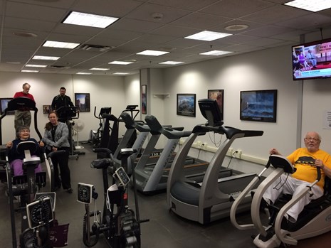 Photo of people exercising in the human performance lab.