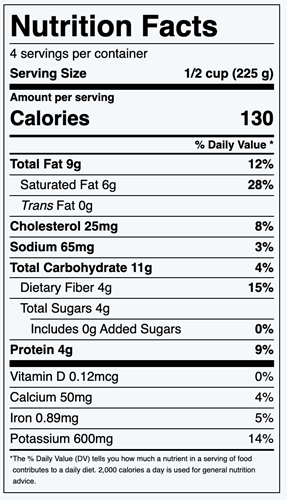Nutrition Label for Cauliflower Mashed Potatoes