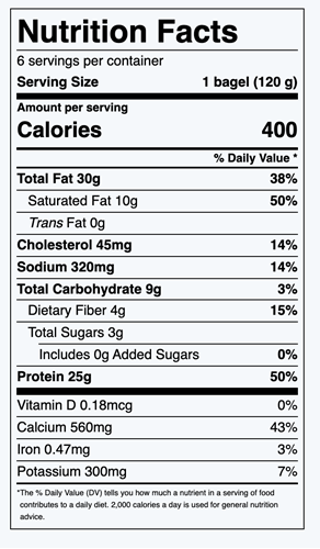 Nutrition Facts for Low-Carb Everything Bagel