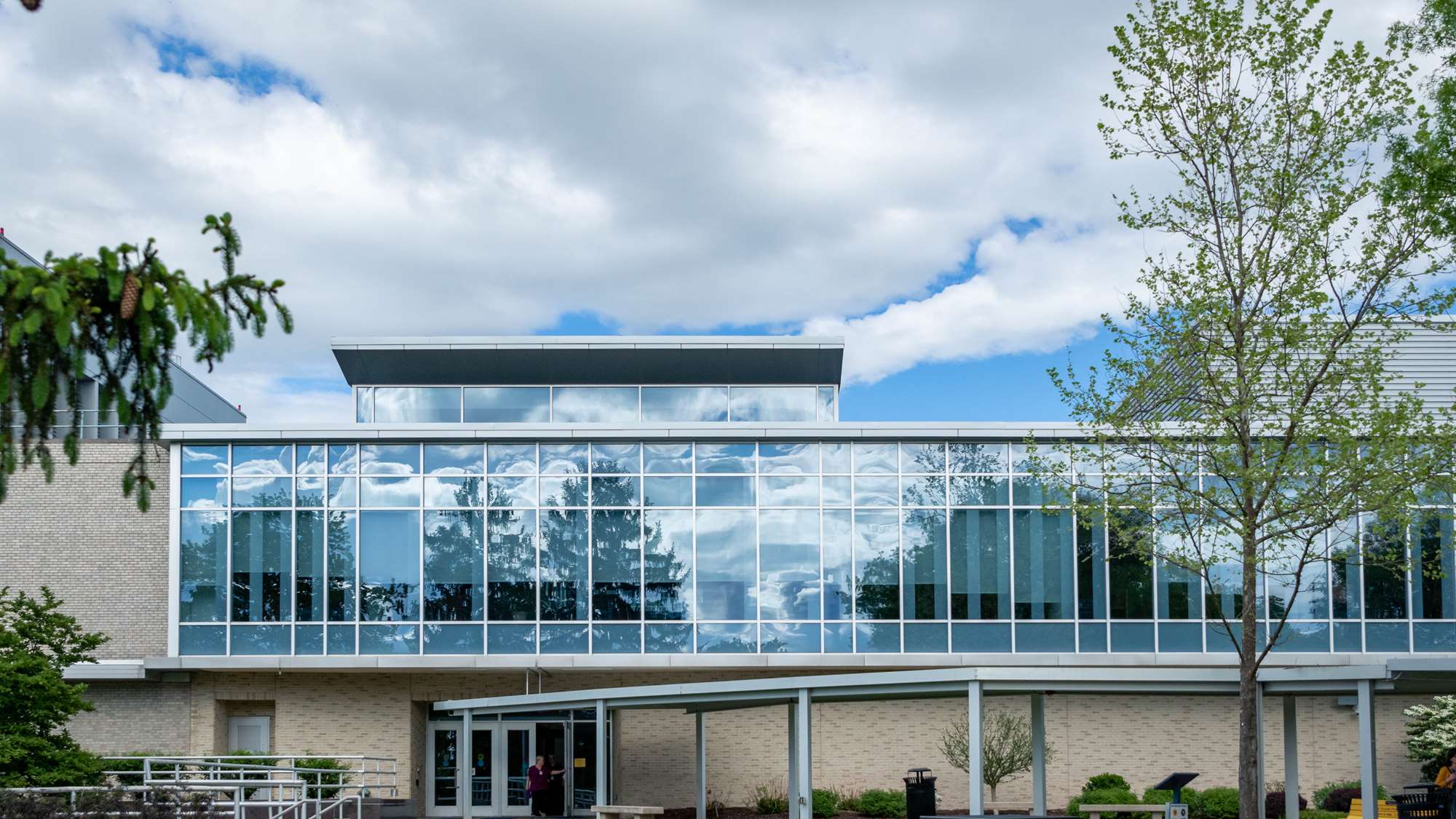 Outdoor photo of HSC North Entrance on sunny day.