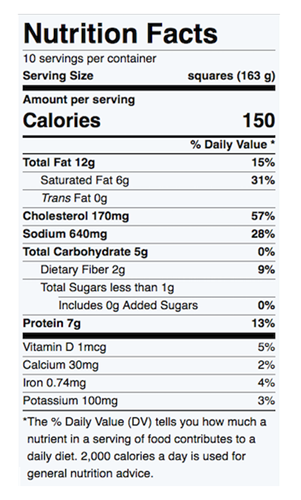 Nutrition Facts for Keto Corn Pudding