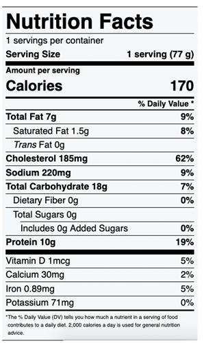 Savory Oatmeal Nutrition Label