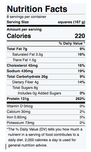 Nutrition Facts for Corn Pudding