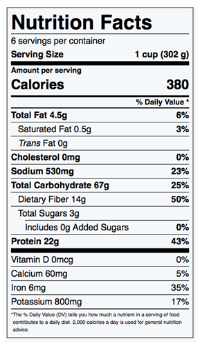 Lentil Taco Skillet Nutrition Facts